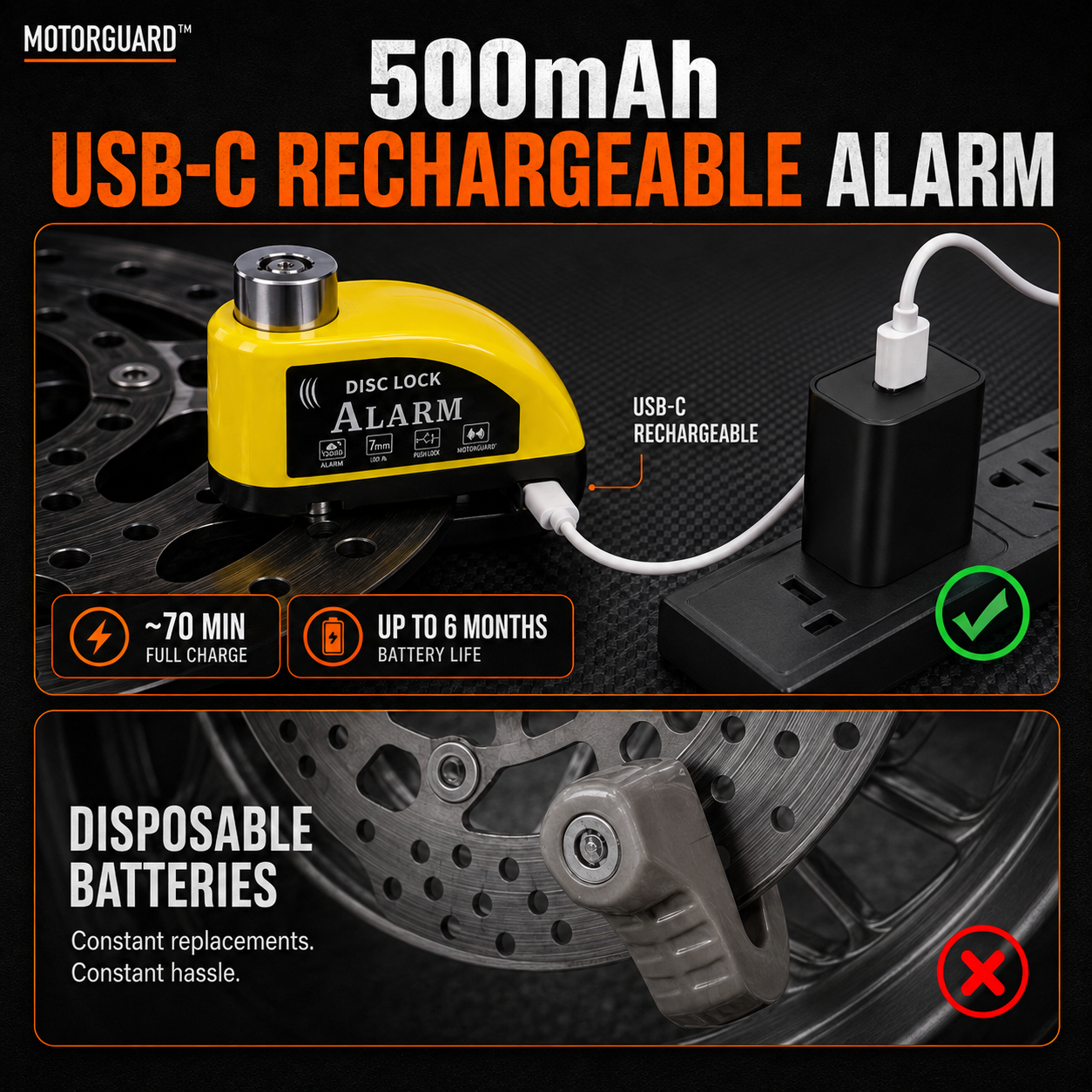 MotorGuard™ – 120dB Alarm Disc Lock