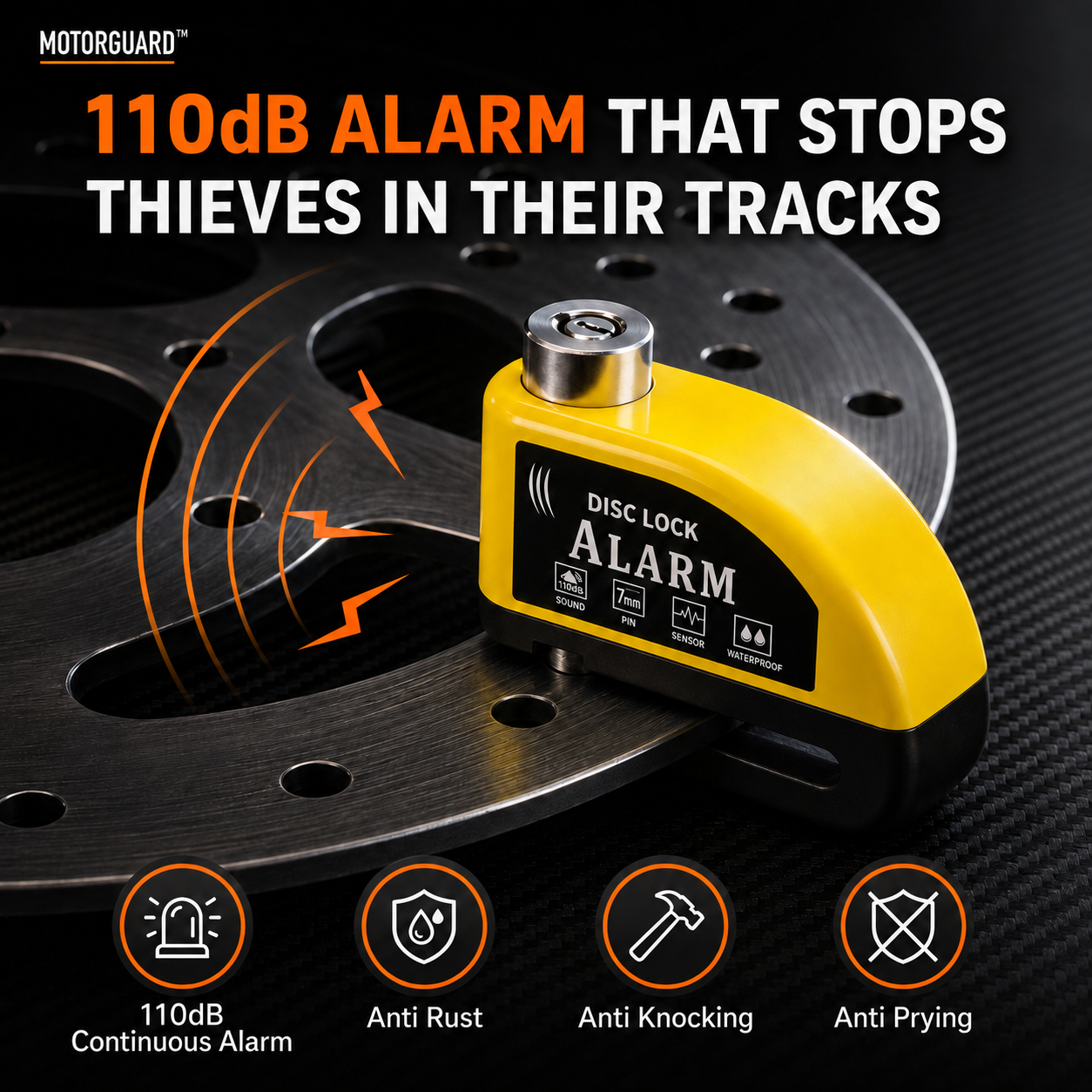 MotorGuard™ – 110dB Alarm Disc Lock